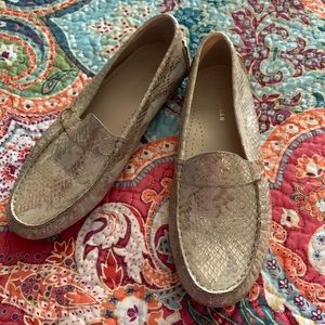 Cole Haan driving shoes gold reptile skin size 8B